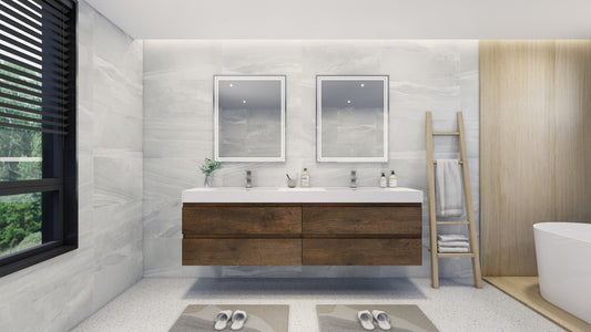 Fortune 84" Wall Mounted Bathroom Vanity with Reinforced Acrylic Integrated Sink Top