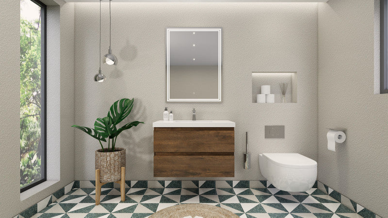 Bohemia Lina 36" Wall Mounted Bathroom Vanity with Reinforced Acrylic Integrated Sink Top
