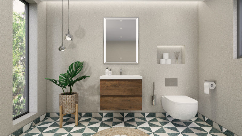 Bohemia Lina 30" Wall Mounted Bathroom Vanity with Reinforced Acrylic Integrated Sink Top
