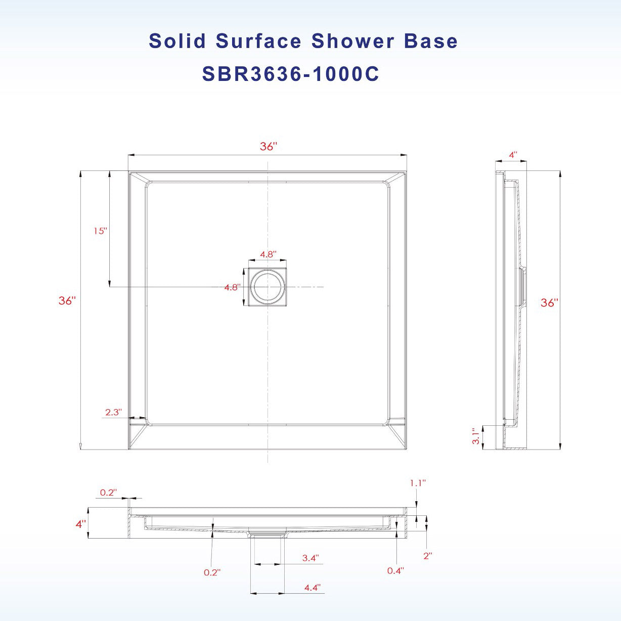 Heartland Solid Surface Shower Base Pan