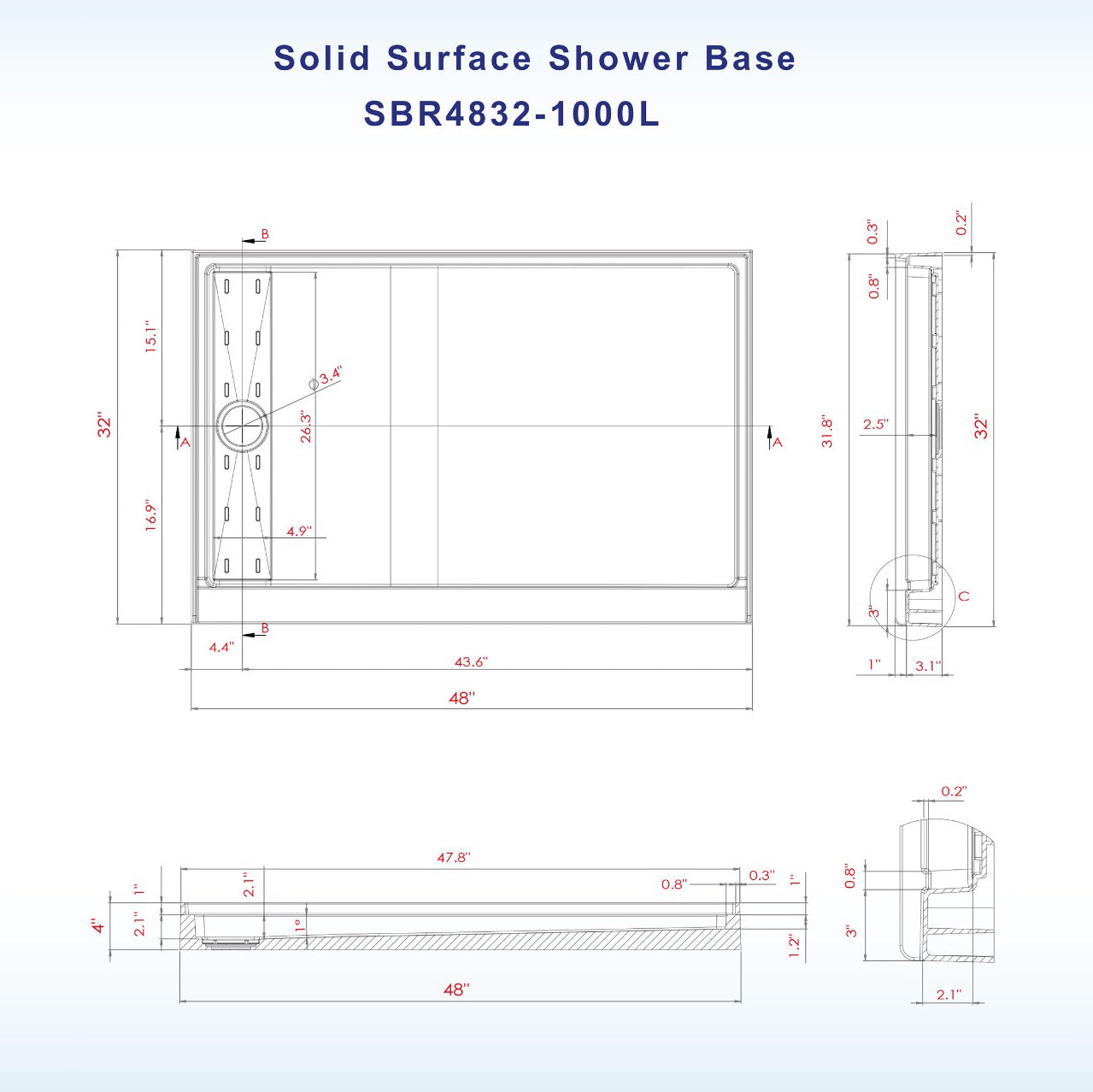 Offset Solid Surface Shower Base Pan