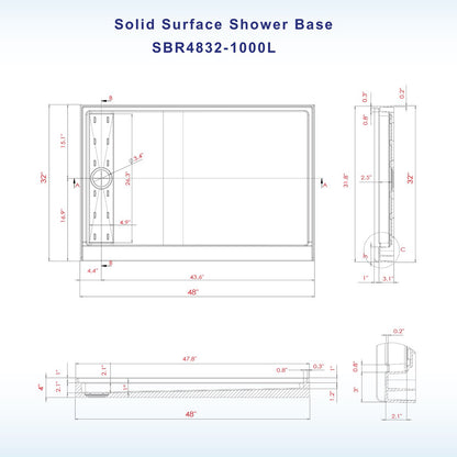 Offset Solid Surface Shower Base Pan