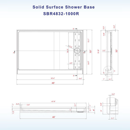 Offset Solid Surface Shower Base Pan