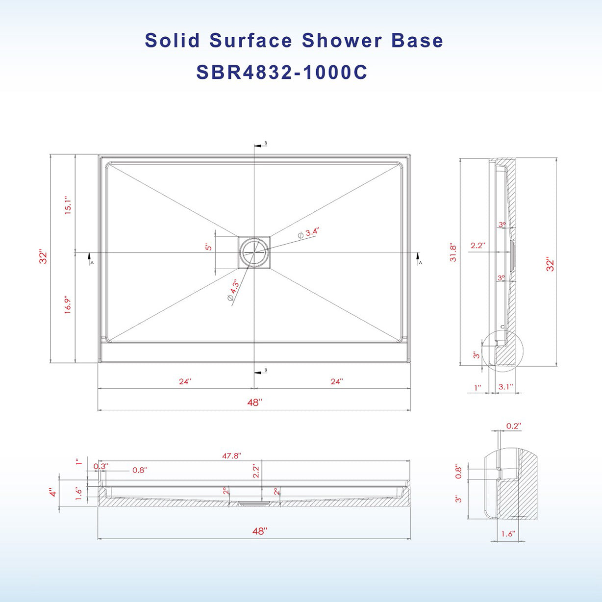 Heartland Solid Surface Shower Base Pan