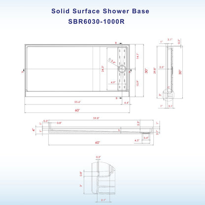 Offset Solid Surface Shower Base Pan