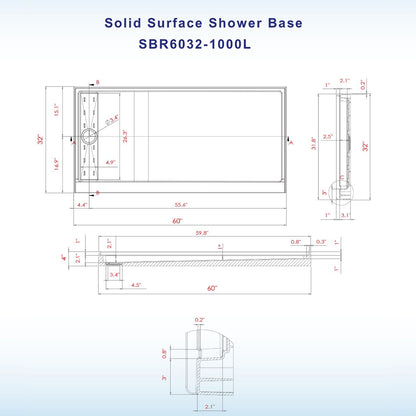 Offset Solid Surface Shower Base Pan