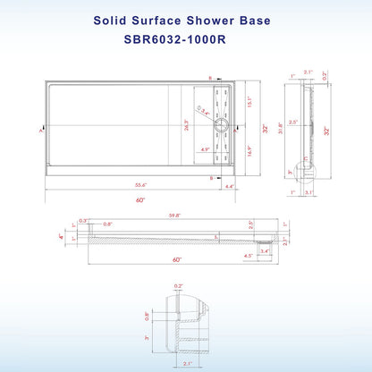 Offset Solid Surface Shower Base Pan