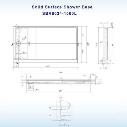 Offset Solid Surface Shower Base Pan