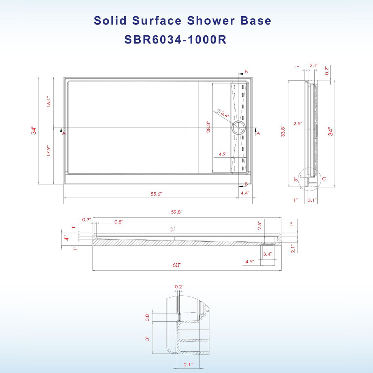 Offset Solid Surface Shower Base Pan