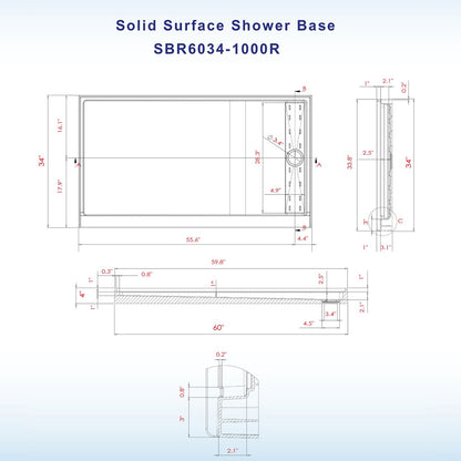 Offset Solid Surface Shower Base Pan