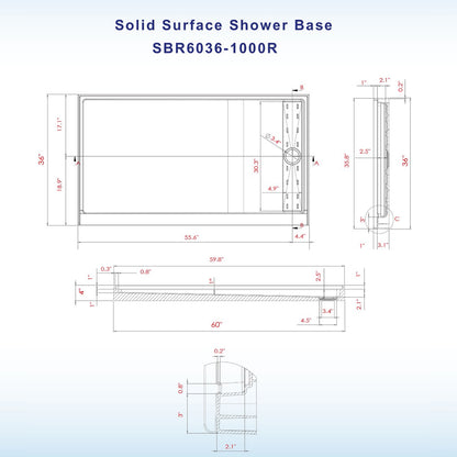 Offset Solid Surface Shower Base Pan