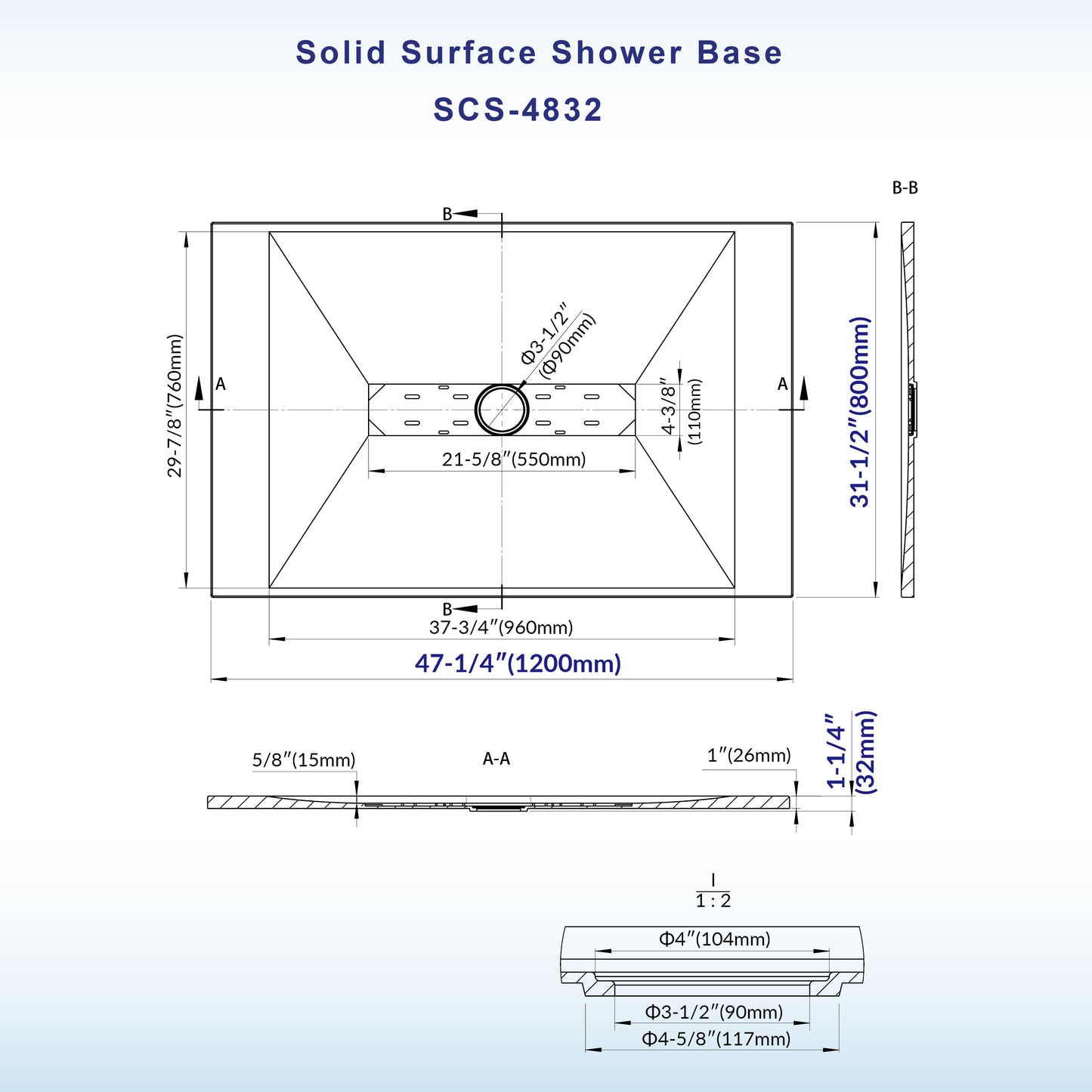 Core Zero Threshold Solid Surface Shower Base Pan