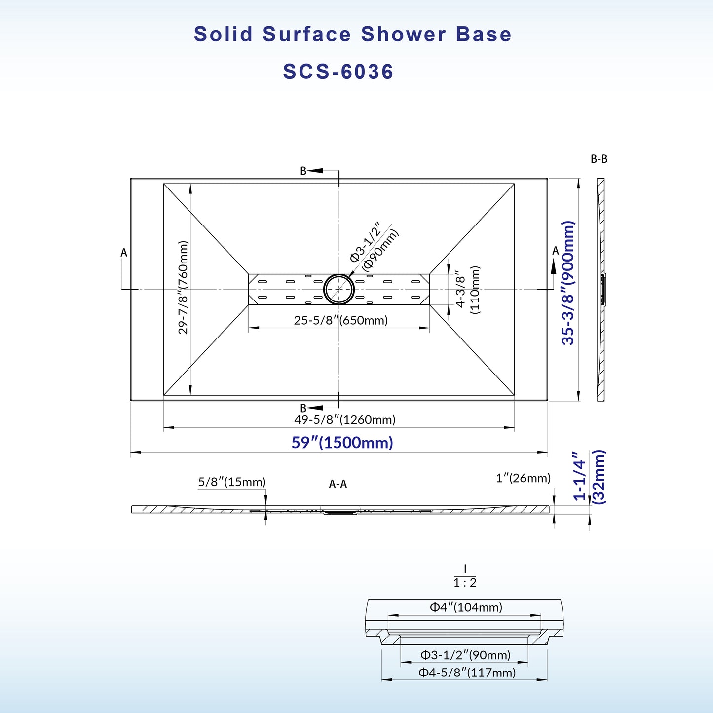 Core Zero Threshold Solid Surface Shower Base Pan