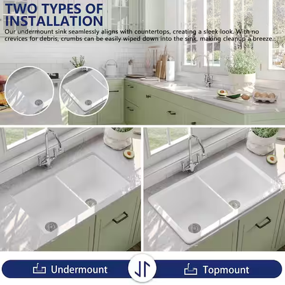 Mose 32" Fireclay Undermount Double Basin Kitchen Sink