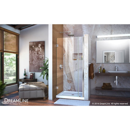 Unidoor Frameless Hinged Shower Door with 6" Stationary Panel