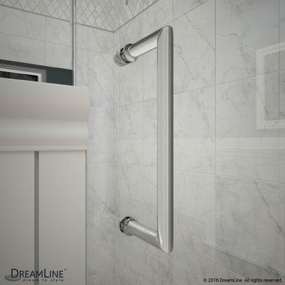 Unidoor Frameless Hinged Shower Door with 6" Stationary Panel