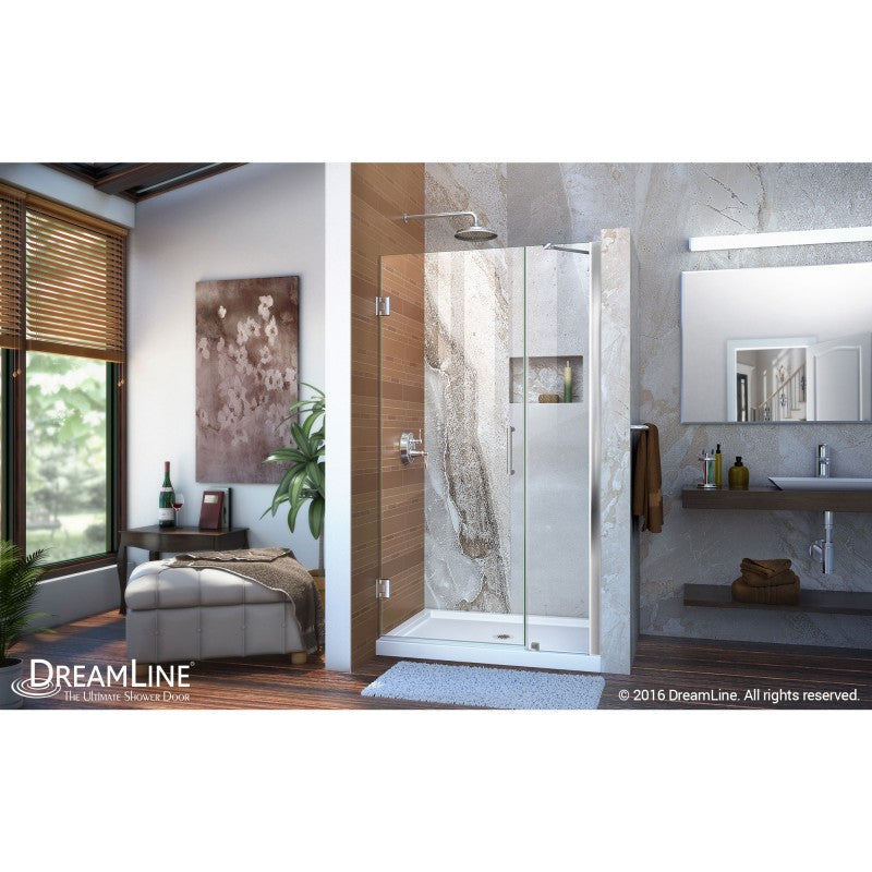 Unidoor Frameless Hinged Shower Door with Support Arm for 12" Stationary Panel