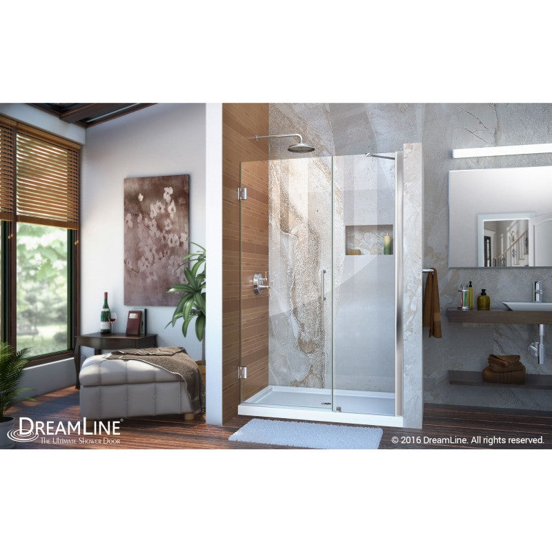 Unidoor Frameless Hinged Shower Door with Support Arm for 18" Stationary Panel