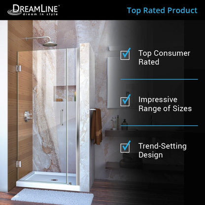 Unidoor Frameless Hinged Shower Door with Support Arm for 18" Stationary Panel