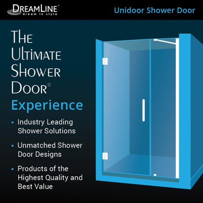 Unidoor Frameless Hinged Shower Door with Support Arm for 24" Stationary Panel