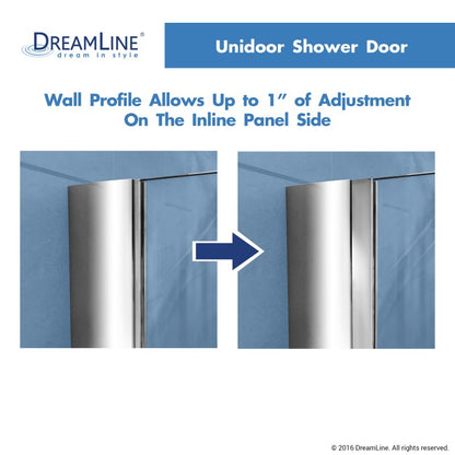 Unidoor Frameless Hinged Shower Door with Support Arm for 24" Stationary Panel