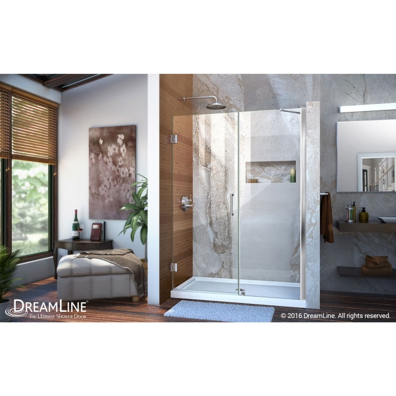 Unidoor Frameless Hinged Shower Door with Support Arm for 24" Stationary Panel