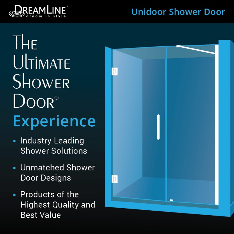 Unidoor Frameless Hinged Shower Door with Support Arm for 30" Stationary Panel
