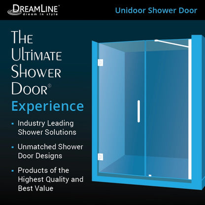 Unidoor Frameless Hinged Shower Door with Support Arm for 30" Stationary Panel