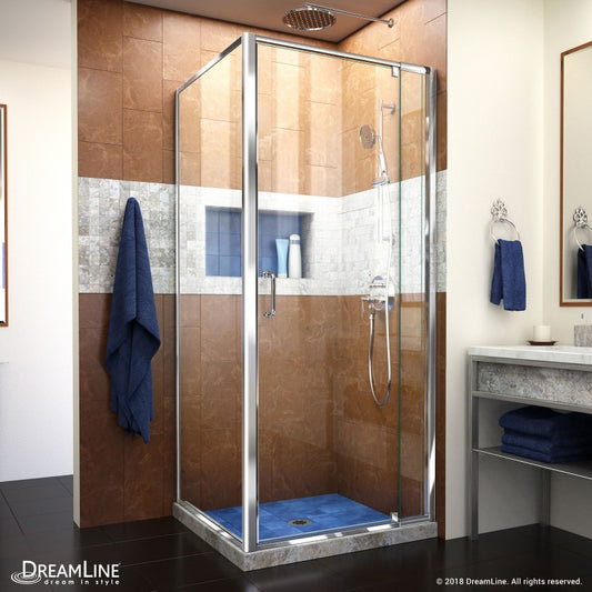Flex Semi-Frameless Pivot Shower Door with Return Panel for Corner Enclosure