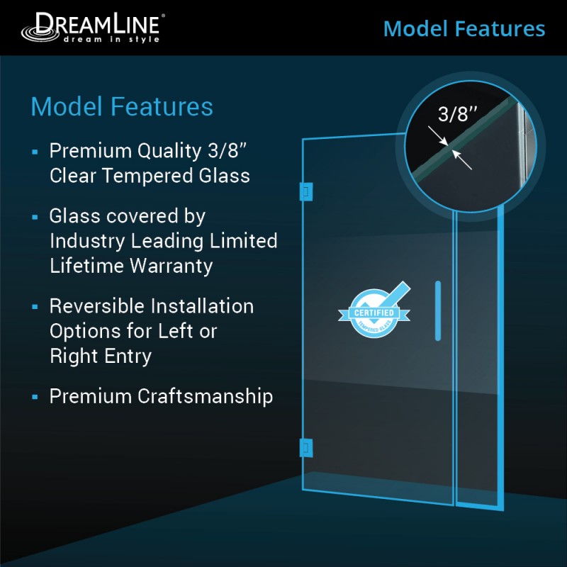 Unidoor Plus Frameless Hinged Shower Door (29"W to 40"W)