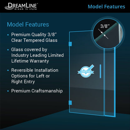 Unidoor Plus Frameless Hinged Shower Door (29"W to 40"W)