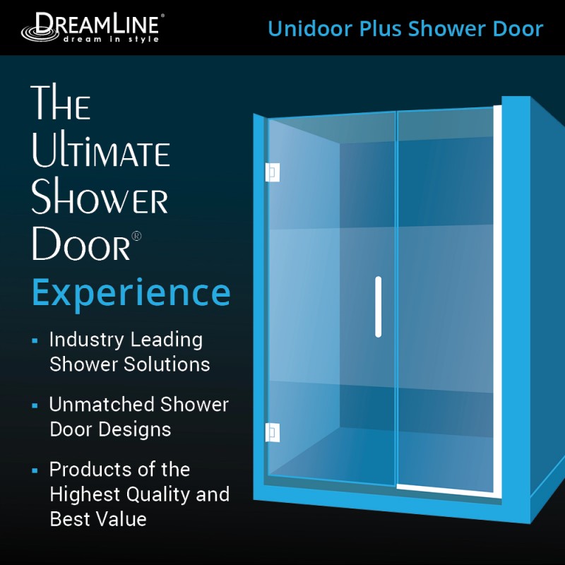 Unidoor Plus Frameless Hinged Shower Door (29"W to 40"W)