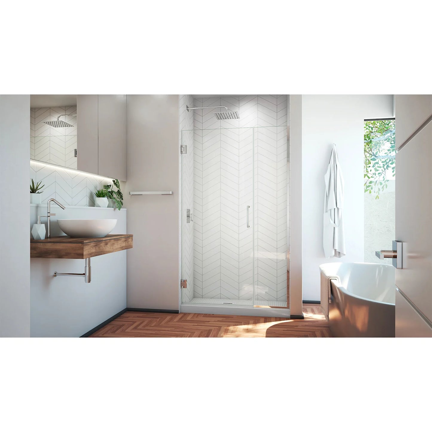 Unidoor Plus Frameless Hinged Shower Door (40"W to 50"W)