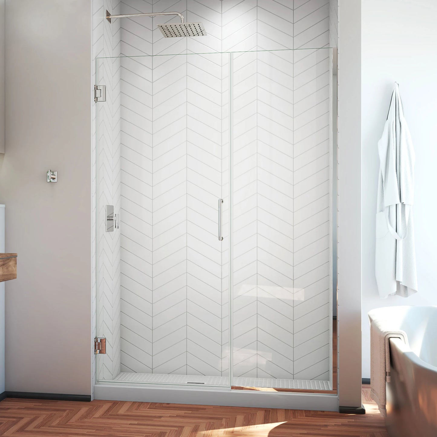 Unidoor Plus Frameless Hinged Shower Door (40"W to 50"W)