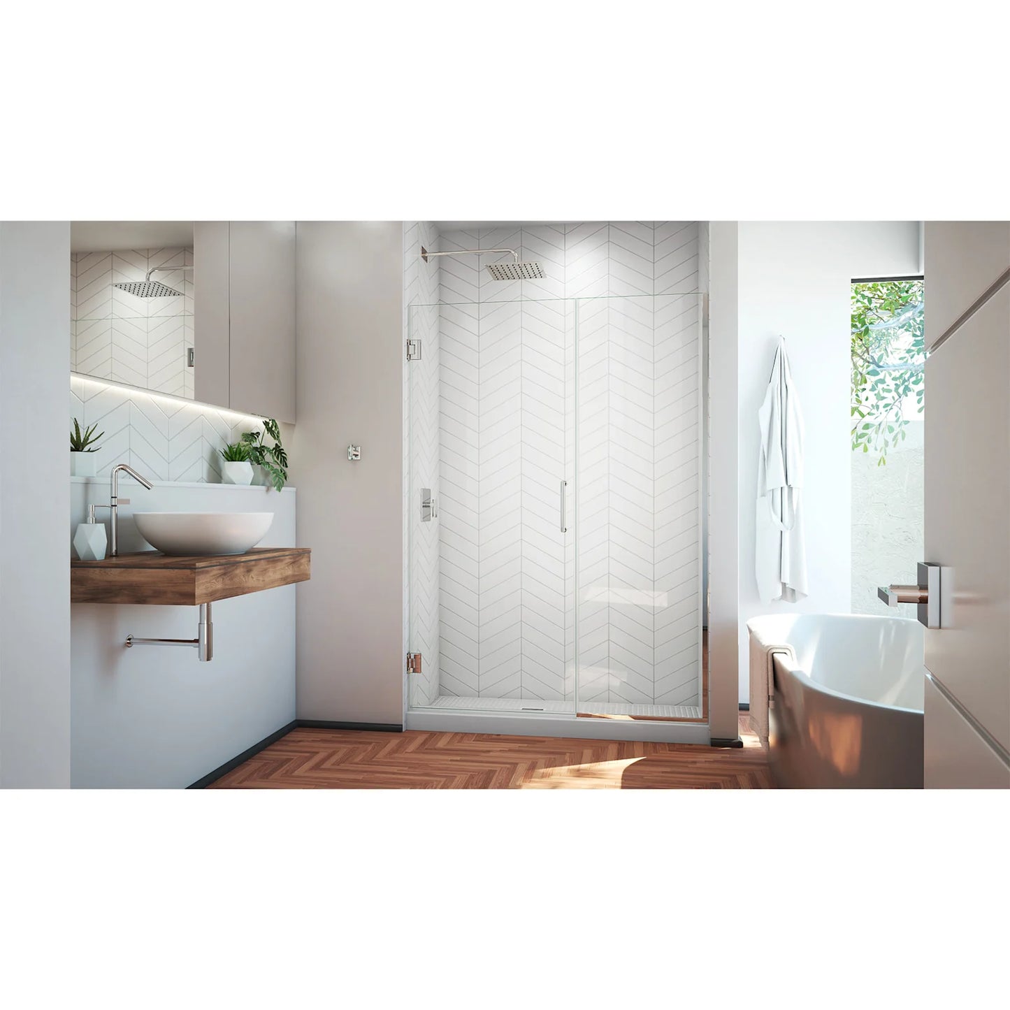 Unidoor Plus Frameless Hinged Shower Door (50"W to 61"W)
