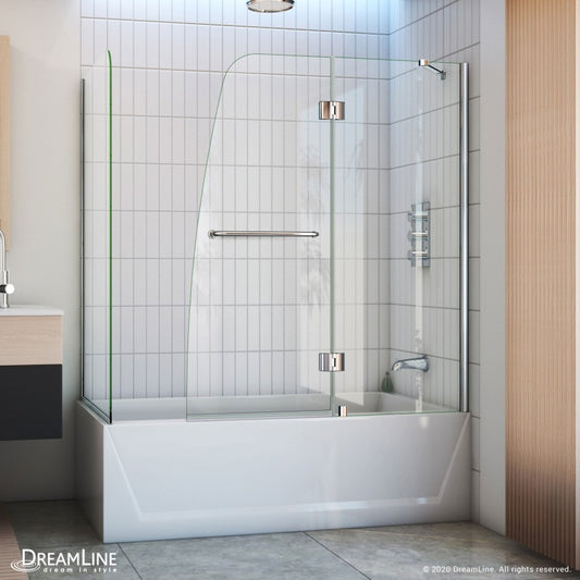 Aqua Frameless Hinged Tub Door with 30 in. Return Panel