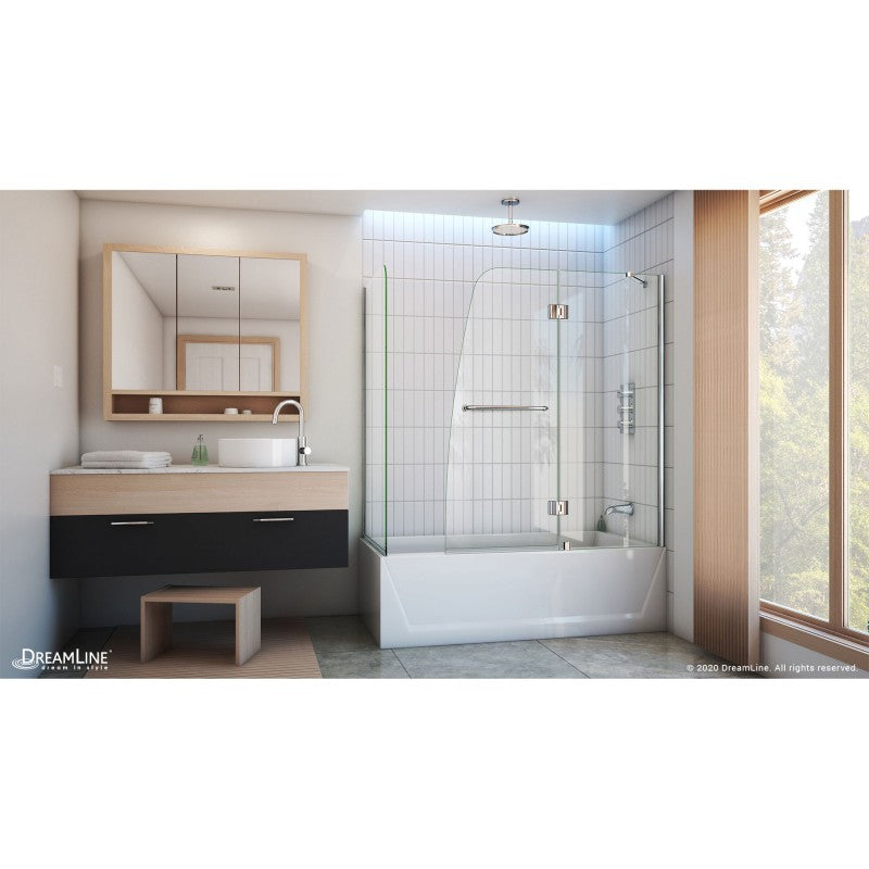 Aqua Frameless Hinged Tub Door with 30 in. Return Panel