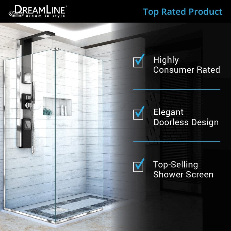 Linea Frameless Stationary Shower Panel Corner Enclosure for Open Entry Design