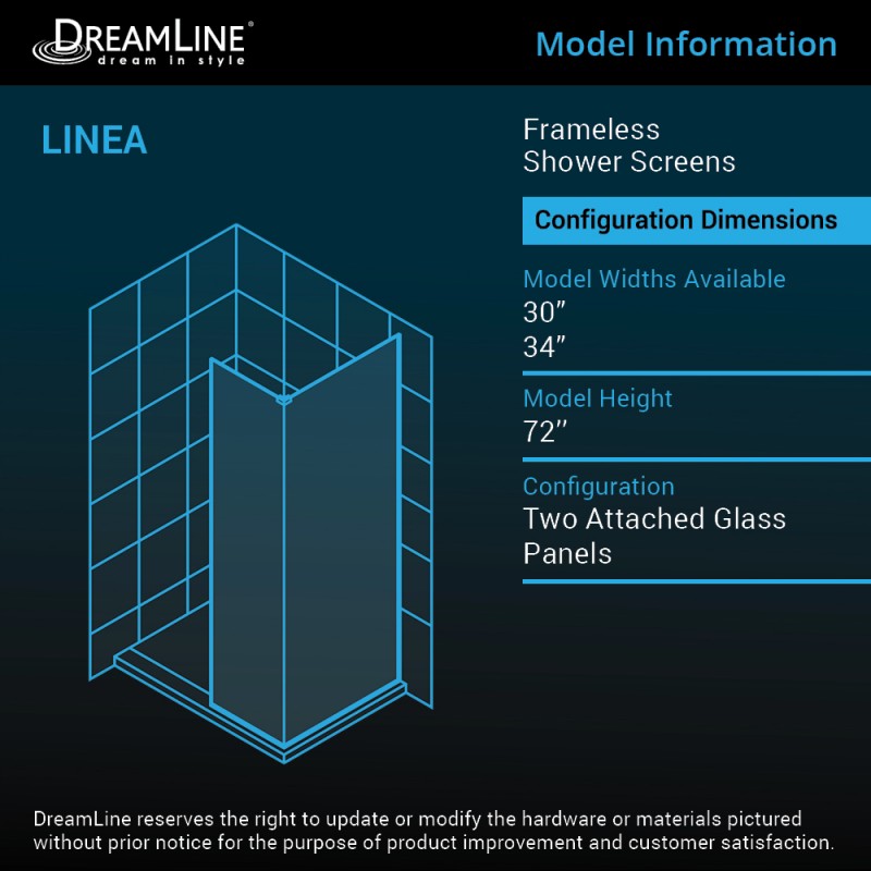 Linea Frameless Stationary Shower Panel Corner Enclosure for Open Entry Design