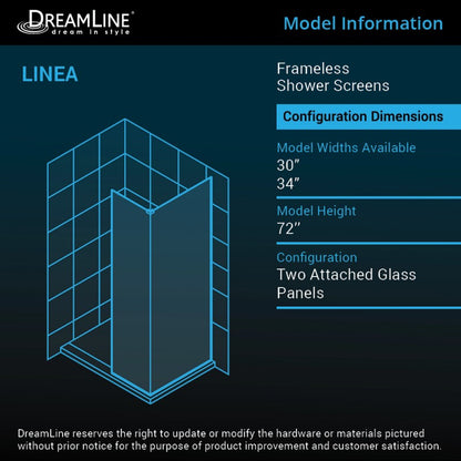 Linea Frameless Stationary Shower Panel Corner Enclosure for Open Entry Design