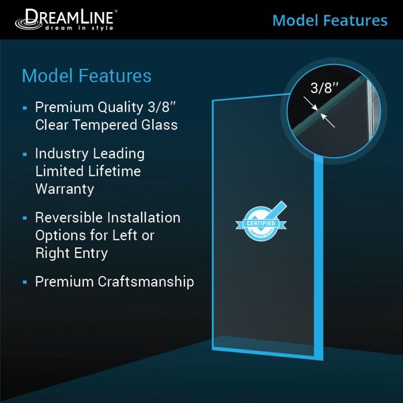 Linea Frameless Stationary Shower Panel Corner Enclosure for Open Entry Design