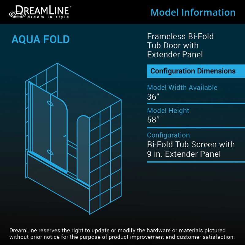 Aqua Frameless Bi-Fold Tub Door with Extender Panel