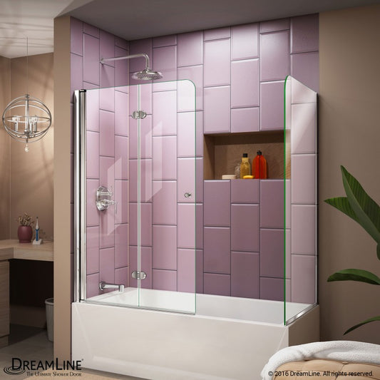 Aqua Frameless Bi-Fold Tub Door with Return Panel