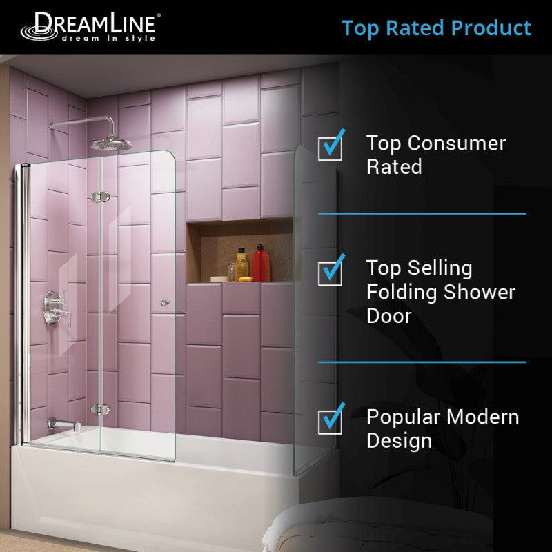 Aqua Frameless Bi-Fold Tub Door with Return Panel