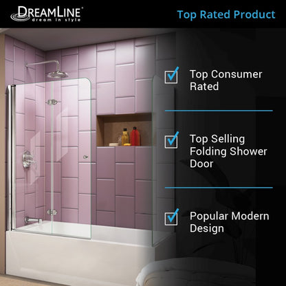 Aqua Frameless Bi-Fold Tub Door with Return Panel