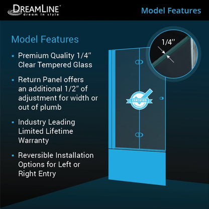 Aqua Frameless Bi-Fold Tub Door with Return Panel