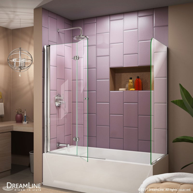 Aqua Frameless Bi-Fold Tub Door with Return Panel