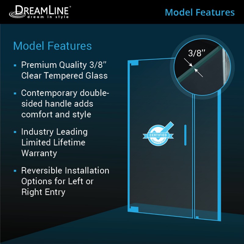 Elegance-LS Frameless Pivot Shower Door (44"W to 65"W)