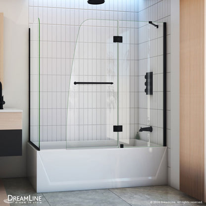 Aqua Frameless Hinged Tub Door with 30 in. Return Panel