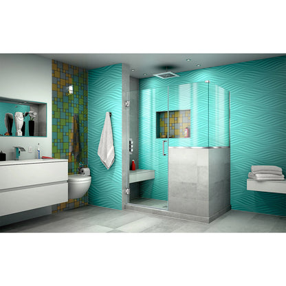 Unidoor Plus Frameless Hinged Shower Door with 36"H Stationary Half Panel for Pony Wall Corner Enclosure